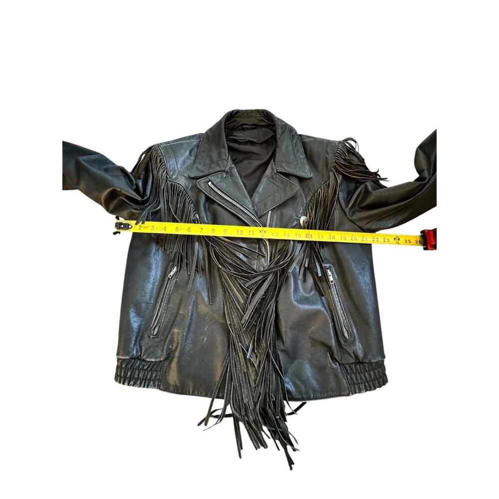 Womens Vintage Harley Davidson Black Leather Fringe Motorcycle Biker Jacket 14 - Picture 6 of 16